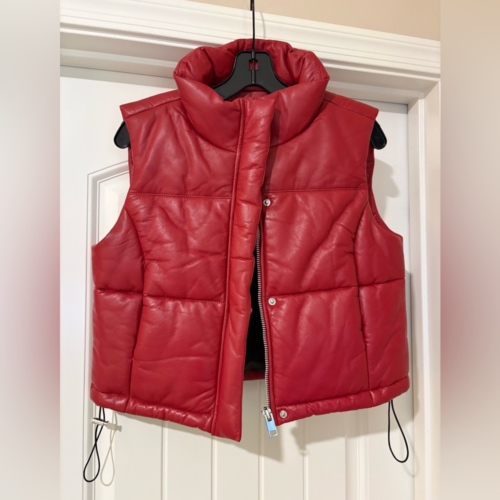 🔥 Walter Baker Red Leather Cropped Puffer Vest | Lamb Leather | Size M 🔥